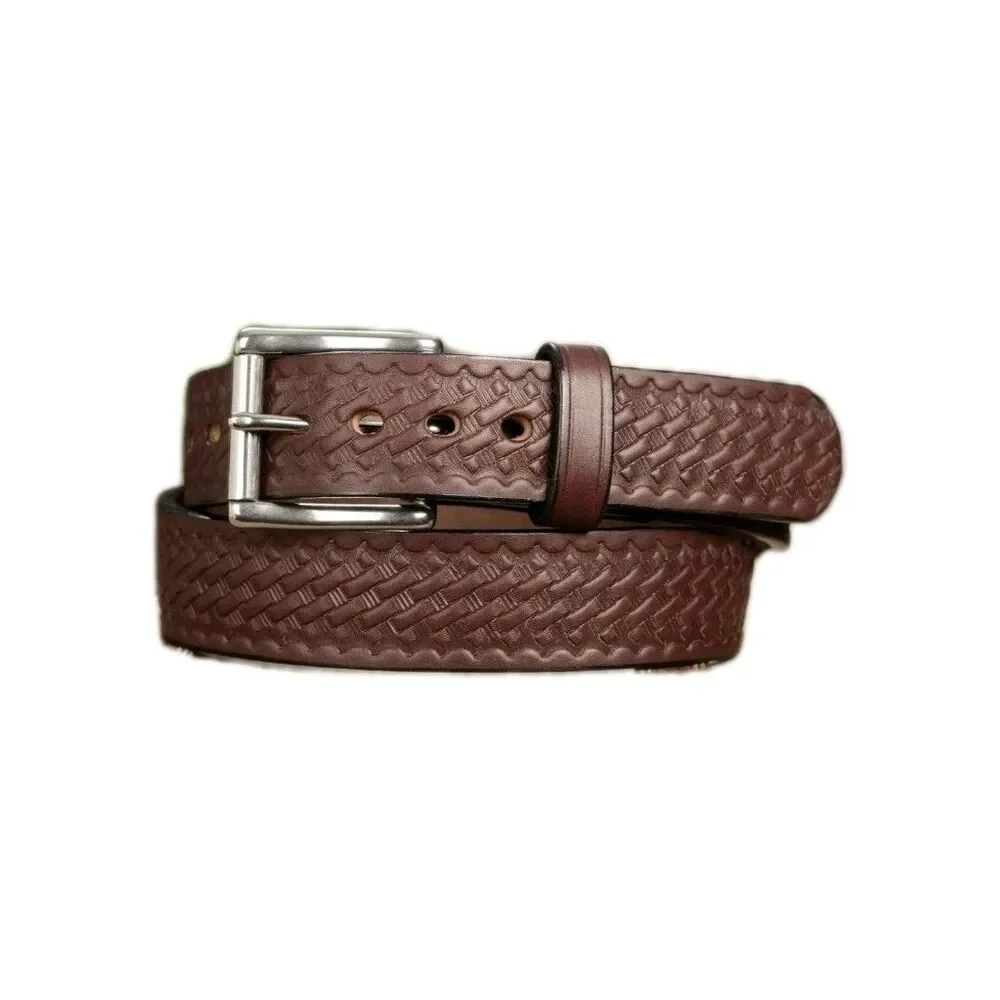 Genuine Leather Belt Sz 36 Silver Roller Buckle 1.5” US Woven Braid Design New